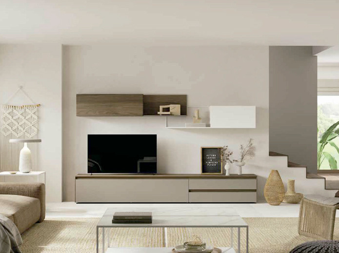 Salón Moderno Con Mueble De TV Y Estantes | Muebles Valencia ® Acabado ...