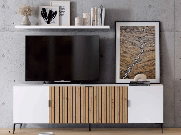 Mueble TV 180 natural y blanco de estilo nórdico Palm